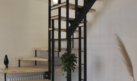 Fabrication et pose d'un escalier deux quart tournant style Art Déco à Chambéry
